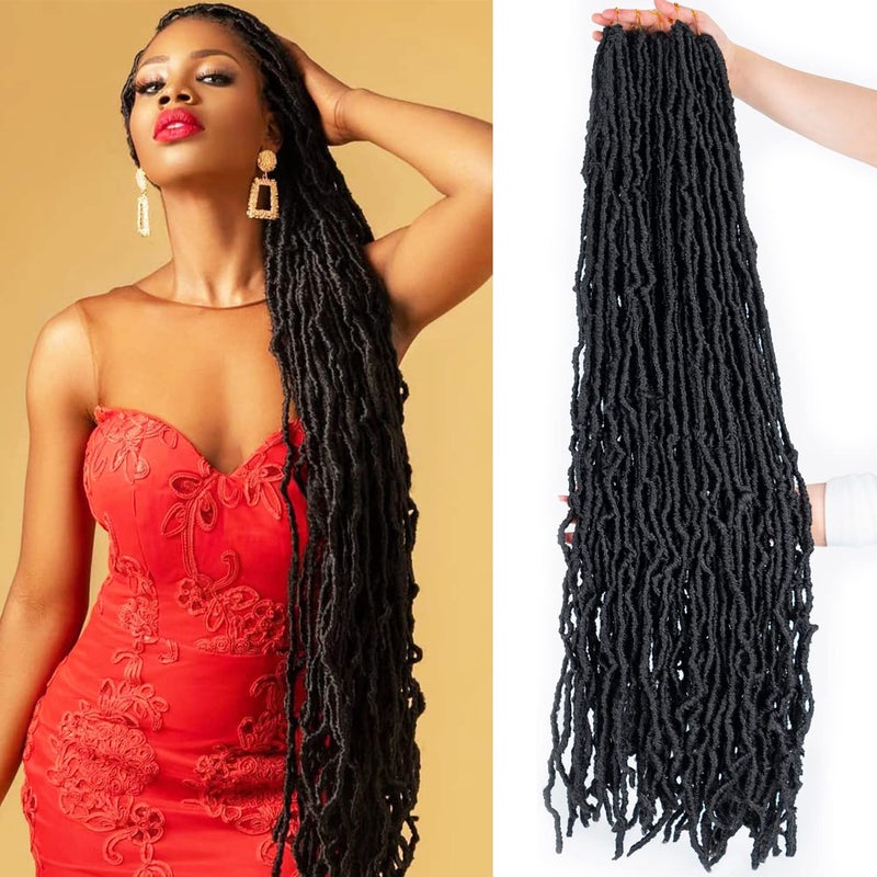 FALEMEI 36 Inch New Soft Locs Crochet Hair Faux Locs Crochet Braids Hair 6 Packs/lot Super Long Goddess Locs Dreadlocs Synthetic Hair Extend Pre Looped Natural Soft Locs Braiding for Women (36 Inch, 1B) - Image 1